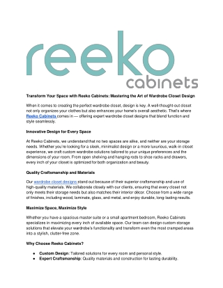 Transform Your Space with Reeko Cabinets_ Mastering the Art of Wardrobe Closet Design