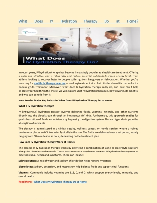 What Does IV Hydration Therapy Do at Home