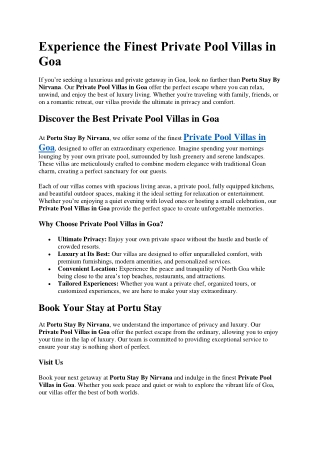 Experience the Finest Private Pool Villas in Goa