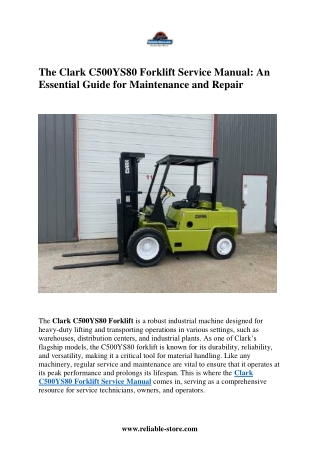 Buy and Download Clark C500YS80 Forklift Service Manual