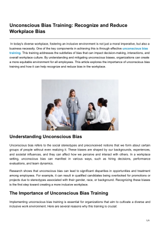 Unconscious Bias Training Recognize and Reduce Workplace Bias