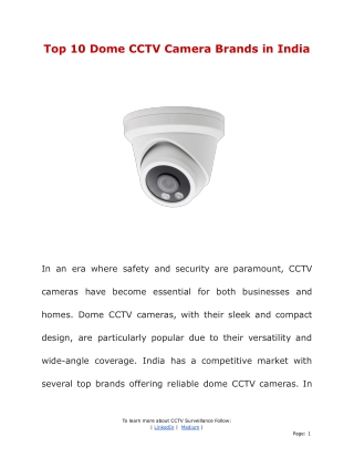 Top 10 Dome CCTV Camera Brands in India