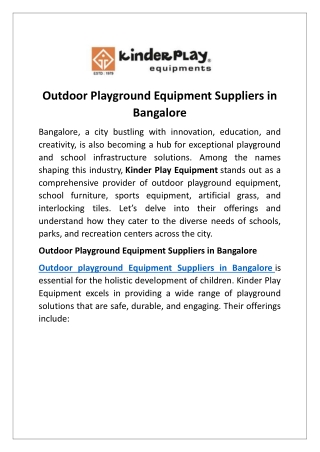 Outdoor Playground Equipment Suppliers in Bangalore