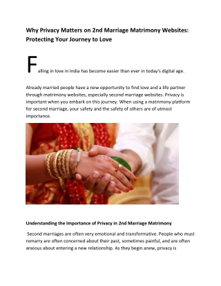 Why Privacy Matters on 2nd Marriage Matrimony Websites
