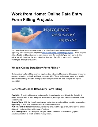 Work from Home: Online Data Entry Form Filling Projects