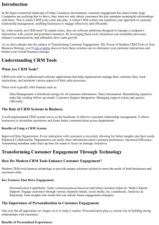 Transforming Customer Engagement: The Power of Modern CRM Tools in Your Business