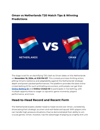 Oman vs Netherlands T20 Match Tips & Winning Predictions