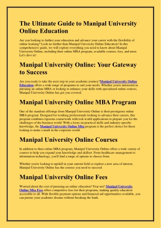 The Ultimate Guide to Manipal University Online Education