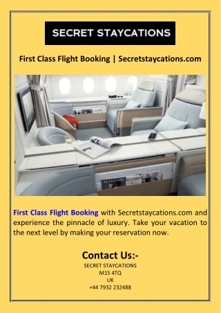 First Class Flight Booking  Secretstaycations.com