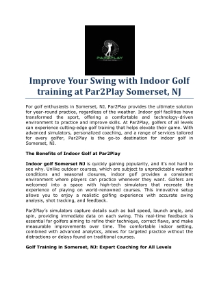Improve Your Swing with Indoor Golf training at Par2Play Somerset, NJ