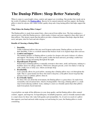 The Dunlop Pillow Sleep Better Naturally