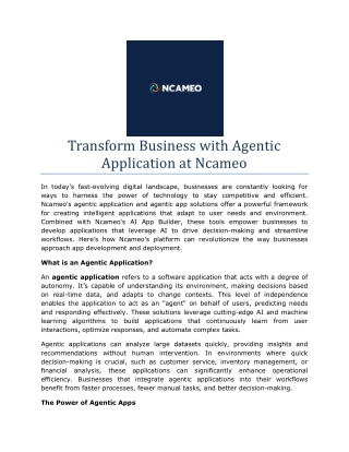 Transform Business with Agentic Application at Ncameo