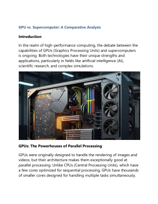 GPU vs. Supercomputer A Comparative Analysis