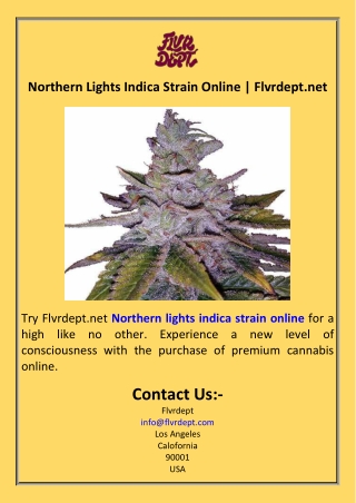 Northern Lights Indica Strain Online  Flvrdept.net