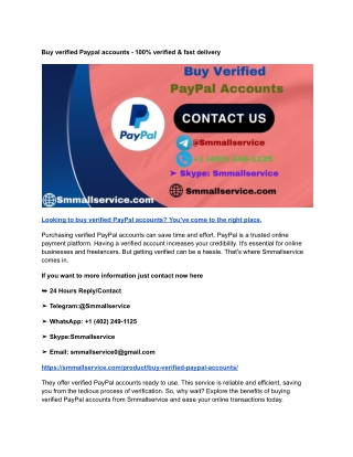 Buy verified Paypal accounts - 100% verified & fast delivery