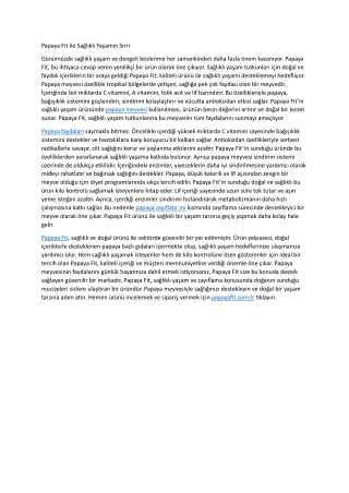 Papaya Fit ile Saglikli Yasamin Sirri