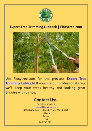 Expert Tree Trimming Lubbock  Flocytree.com