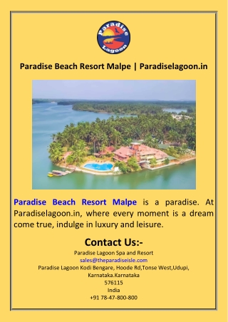Paradise Beach Resort Malpe  Paradiselagoon.in