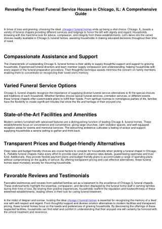 Revealing the Finest Funeral Service Houses in Chicago, IL: A Comprehensive Guide