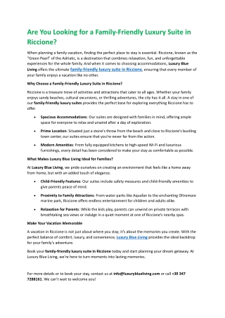 Are You Looking for a Family-Friendly Luxury Suite in Riccione