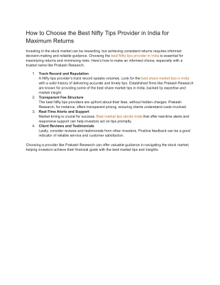 How to Choose the Best Nifty Tips Provider in India for Maximum Returns