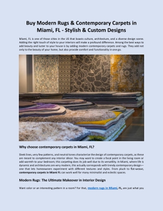 Buy Modern Rugs & Contemporary Carpets in Miami, FL - Stylish & Custom Designs