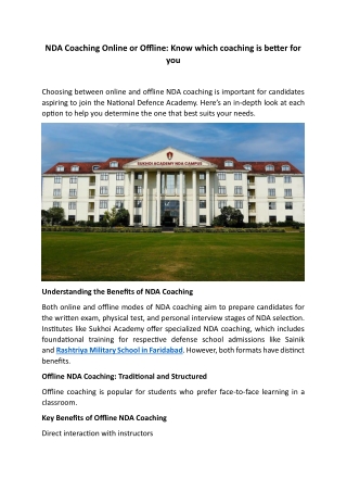 NDA Coaching Online or Offline Know which coaching is better for you