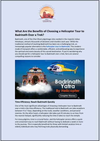 What Are the Benefits of Choosing a Helicopter Tour to Badrinath Over a Trek?