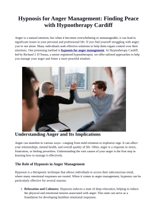 Hypnosis for Anger Management Finding Peace with Hypnotherapy Cardiff