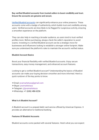 Buy Verified Bluebird Accounts - 100% Best Service