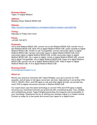 Tapes To Digital Watford