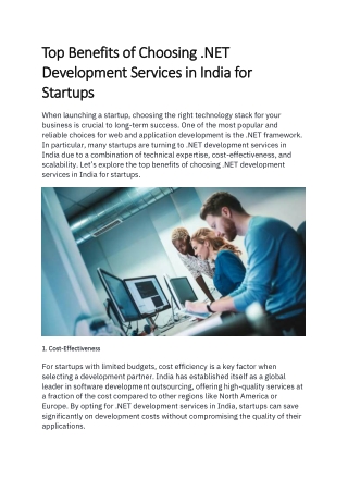 Top Benefits of Choosing .NET Development Services in India for Startups