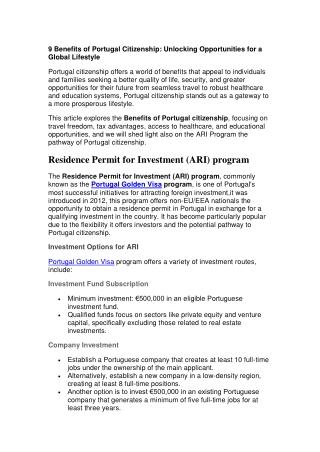 9 Benefits of Portugal Citizenship Unlocking Opportunities for a Global Lifestyle