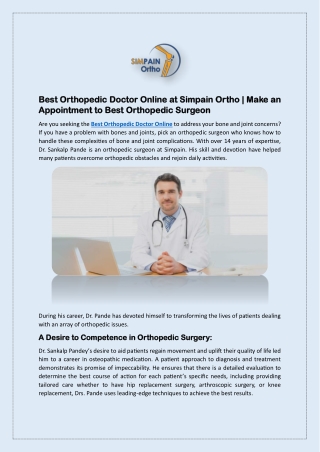 Best Orthopedic Doctor Online at Simpain Ortho | Make an Appointment to Best Ort