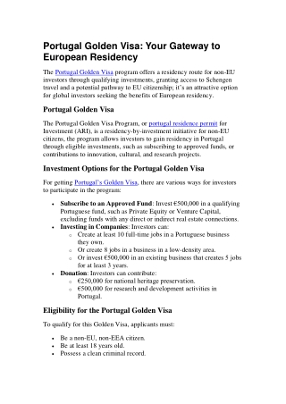 Portugal Golden Visa Your Gateway to European Residency