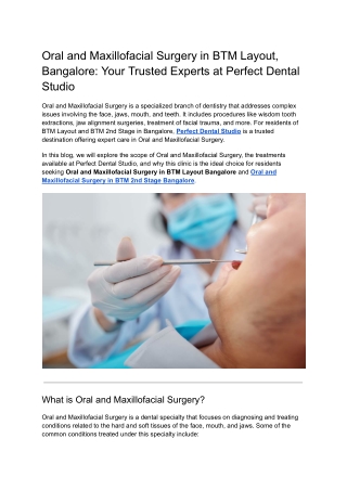 Oral and Maxillofacial Surgery in BTM Layout, Bangalore Perfect Dental Studio