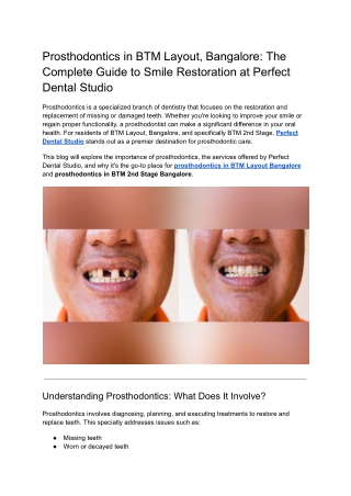 Prosthodontics in BTM Layout, Bangalore Perfect Dental Studio