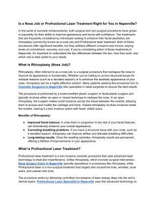 Is a Nose Job or Profractional Laser Treatment Right for You in Naperville