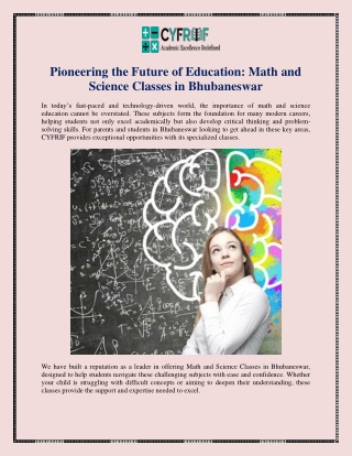 Pioneering the Future of Education Math and Science Classes in Bhubaneswar