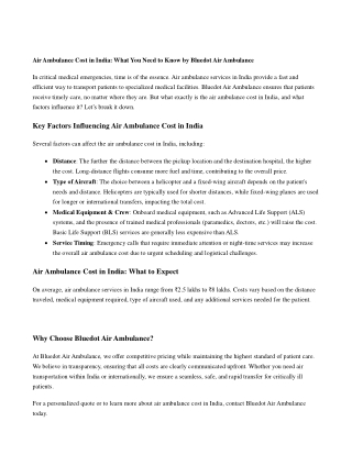 Air Ambulance Cost in India