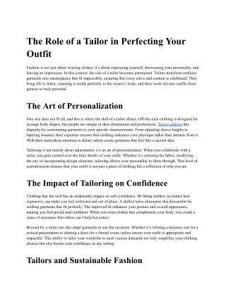 The Role of a Tailor in Perfecting Your Outfit