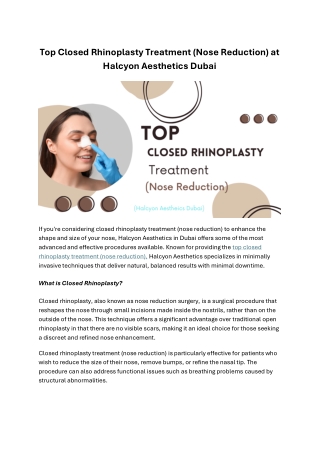Top Closed Rhinoplasty Treatment (Nose Reduction)