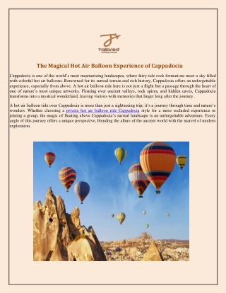 The Magical Hot Air Balloon Experience of Cappadocia