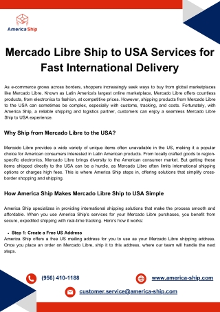 Mercado Libre Ship to USA Services for Fast International Delivery