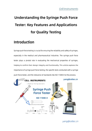Understanding the Syringe Push Force Tester Key Features and Applications for Quality Testing