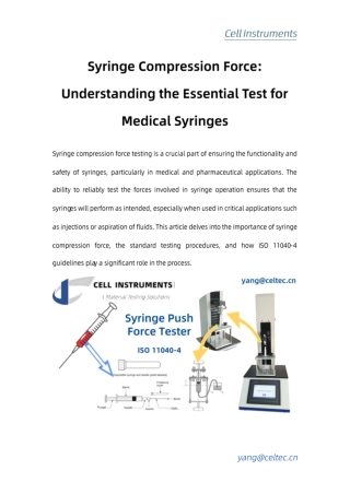 Syringe Compression Force Understanding the Essential Test for Medical Syringes