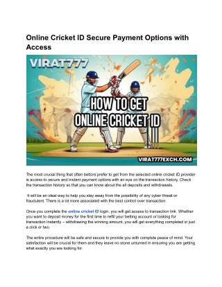 Online Cricket ID Secure Payment Options with Access