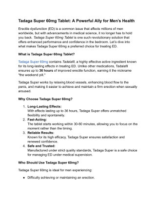 Tadaga Super 60mg Tablet A Powerful Ally for Men’s Health - usa-medicines