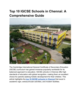 Top 10 IGCSE Schools in Chennai: A Comprehensive Guide