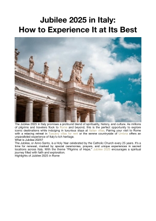 Jubilee 2025 in Italy: How to Experience It at Its Best